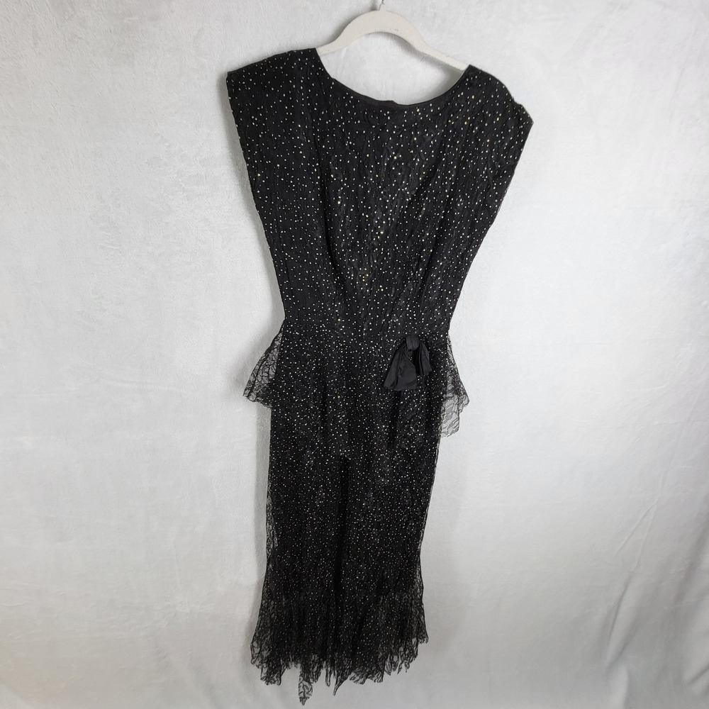 Vtg Nuance Y2K Dress Witchy Gothic BlackGold Lace Lurex Prom  Cocktail Midi Sz 9